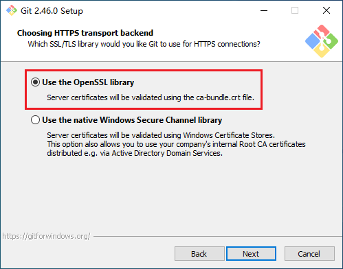 选择 Use the OpenSSL Library